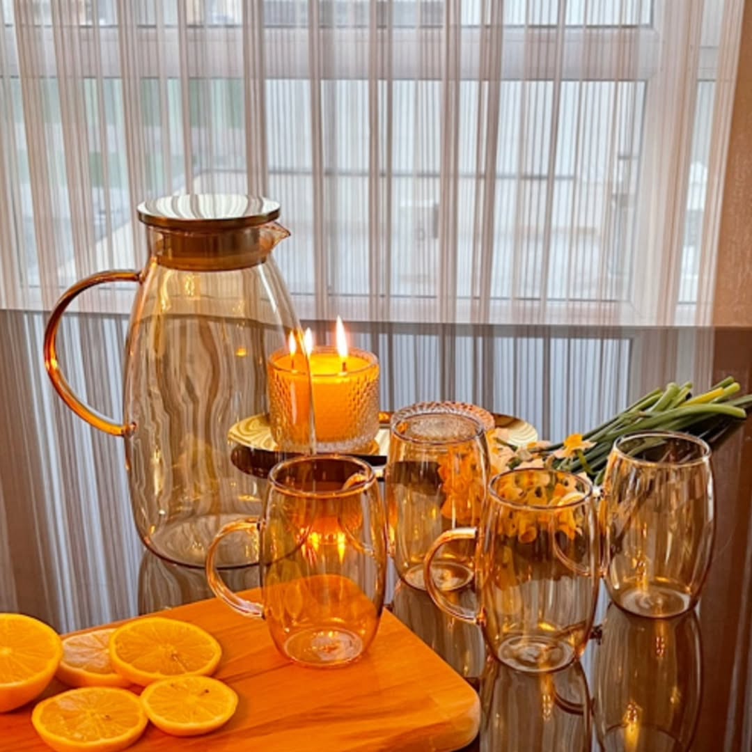 ست ۵ تکه پارچ و لیوان پیرکس دودی برند Nataly